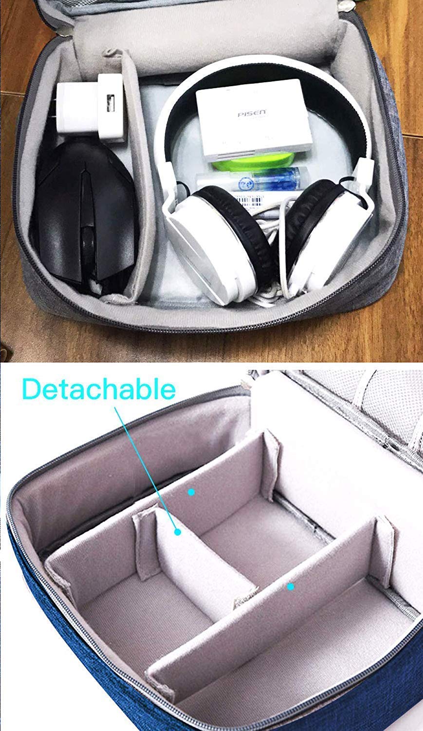 Gadget Organizer Electronics Accessories Organizer Bag, Universal Carry Travel Gadget Bag for Cables, Plug and More, Perfect Size Fits for Pad Phone Charger Hard Disk (Blue)