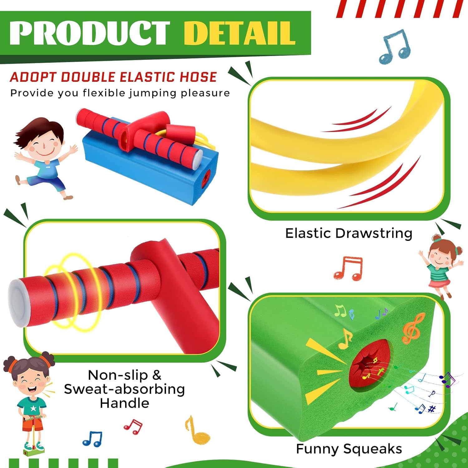 Pogo Stick Toys for Boys Girls, Indoor & Outdoor Bouncing Jumper for Toddlers Age 3 and Up Garden Toys, Safe & Durable Foam Bungee Jumping Stick Makes Squeaky Sounds Improves Balance