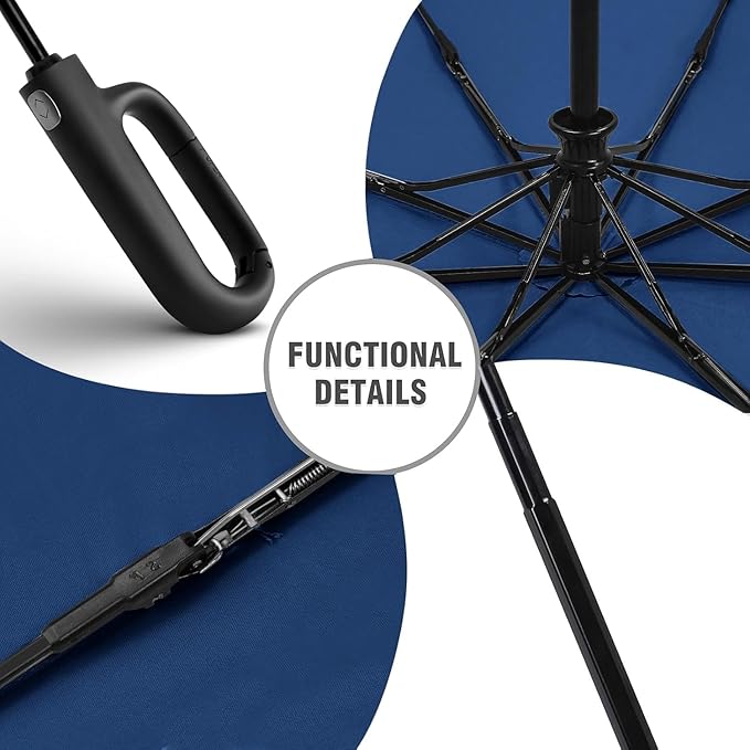Umbrella for Men Women || Folding Umbrella With Carabiner Handle || 10 Reinforced Ribles || Windproof and Sunproof || Auto Umbrella Big Size for Men/Women/Kids (Blue)