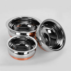 Stainless Steel Copper Bottom Cooking Serving Pot Biryani Handi-3 Pcs Set