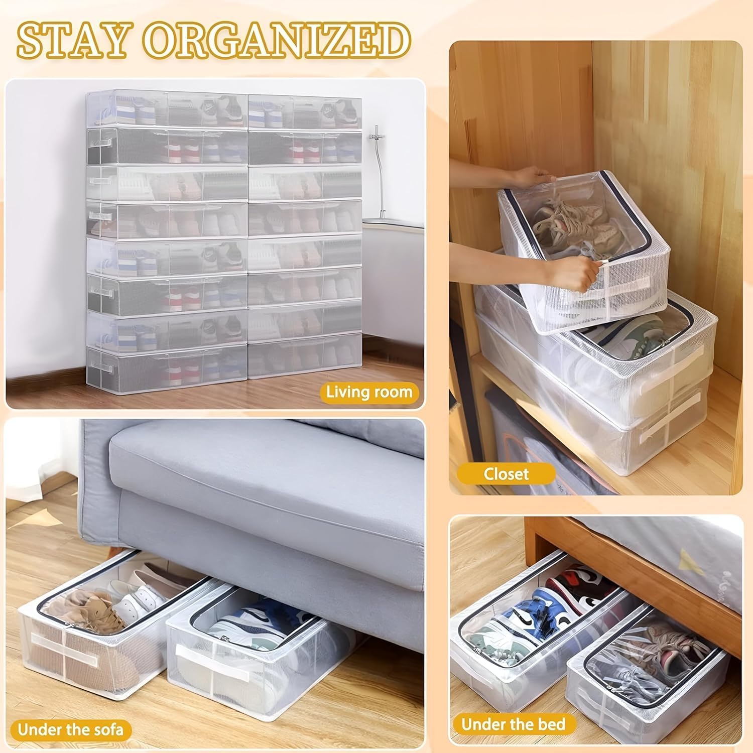 Clear Foldable Shoe Bag | Shoe Box Organizer | Transparent Shoe Rack | Dustproof Shoe Cover | Space-Saving Sneaker Box | Foldable & Easy to Clean | Storage Organizer Rack (1, Big)
