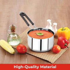 Heavy Gauge Stainless Steel Sauce Pan, Tea Pan, Milk Pan Pot Tapeli Patila Milk Boiler Induction & Gas Compatible Heat-Resistant Bakelite Handle (Silver 1 Litre)