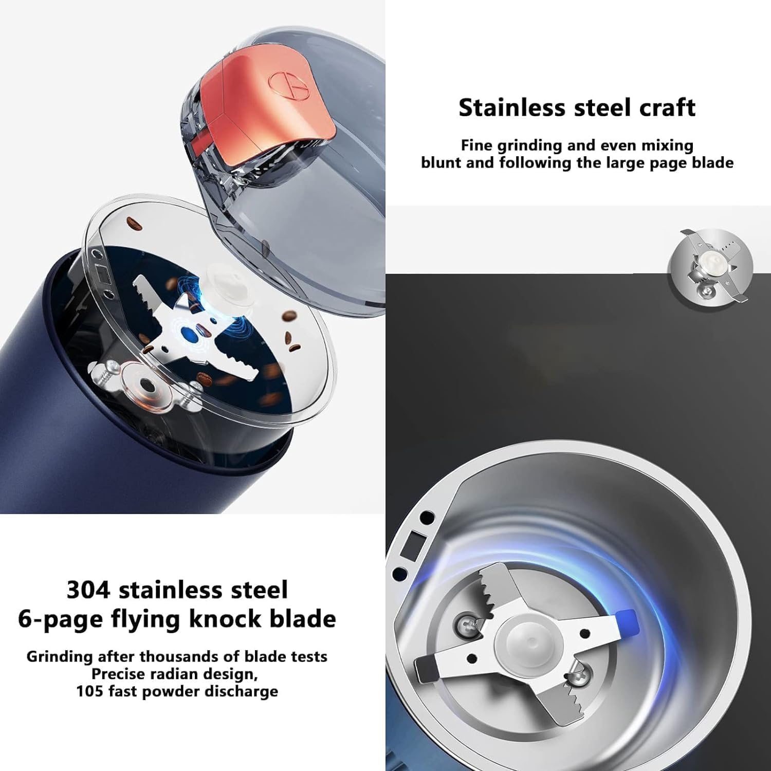 Portable Electric Coffee Grinder Spice & Coffee Bean Grinder Stainless Steel 4 Blade Mixer Grinder for Masala & Herb Push Button Control Durable Grinding Machine for Dry Item