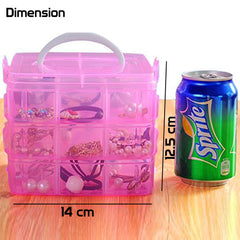 Plastic 3 Tier Stackable Adjustable 18 Compartment Slot Snap-Lock Bead Craft Jewellery Tool Organiser (Light Pink)