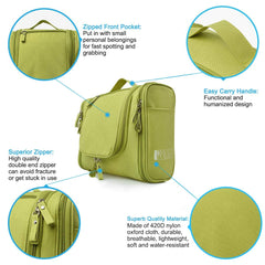 Waterproof Travel Bag Beauty Make Up Toiletry Wash Bag Zipper Cosmetic Case Multifunctional Large Makeup Cosmetic Bag with Hanging Hook (Green)