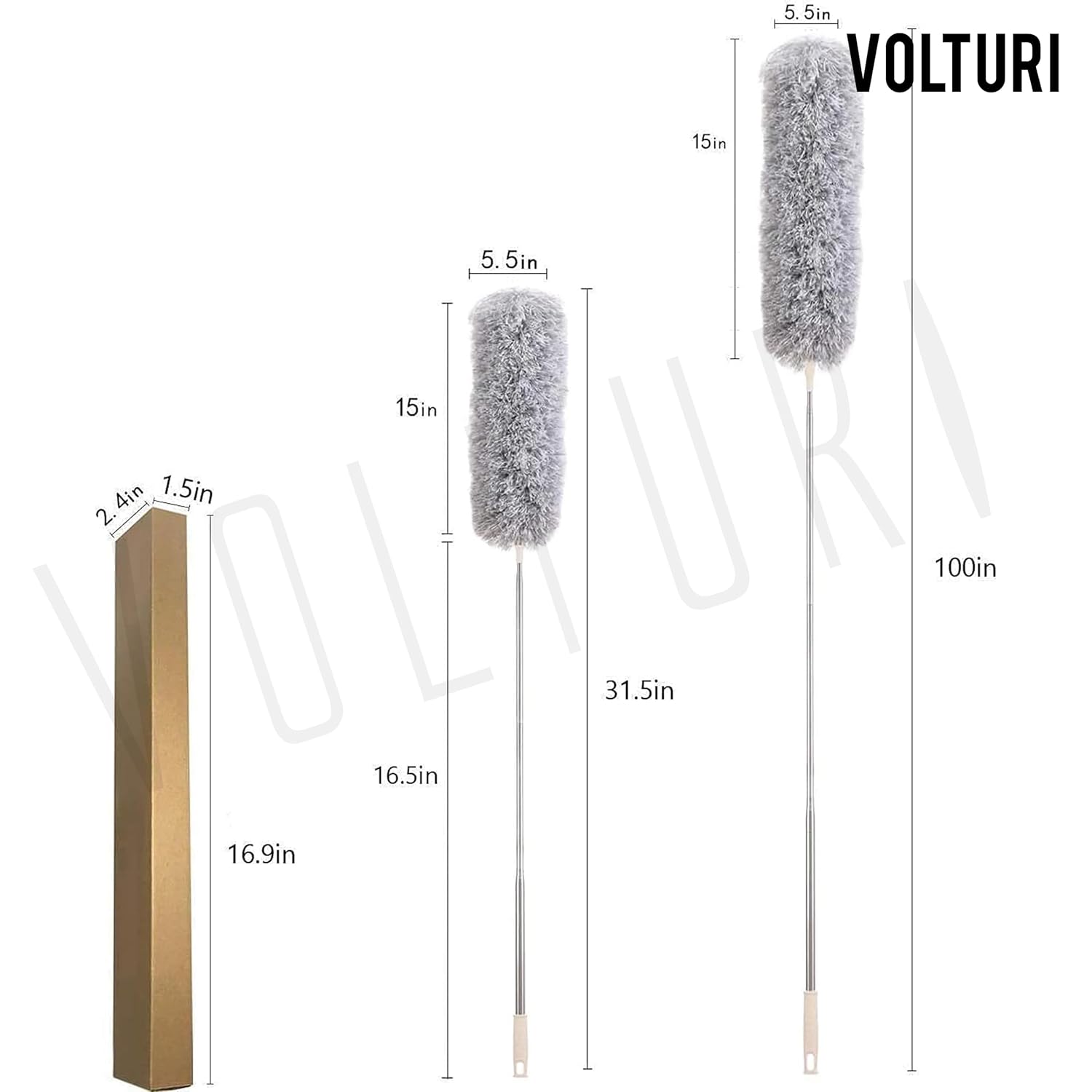 Microfiber Feather Duster Bendable & Extendable Fan Cleaning Duster with 100 inches Expandable Pole Handle Washable Duster for High Ceiling Fans,Window Blinds, Furniture