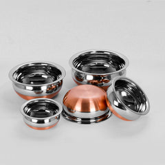 Stainless Steel Copper Bottom Kitchen Serving,Cooking Bowl Handi Set 5-Pieces Biryani Handi,Biryani, Punjabi Pot Pan Combo Handi Set 5 Piece