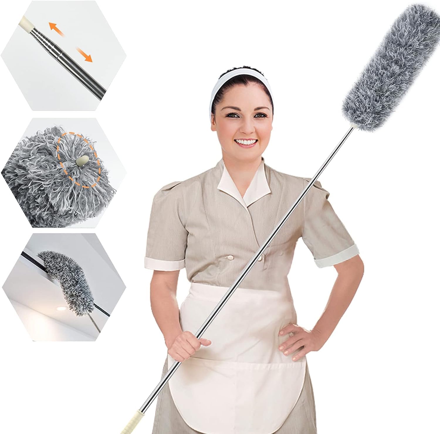 Microfiber Feather Duster Bendable & Extendable Fan Cleaning Duster with 100 inches Expandable Pole Handle Washable Duster for High Ceiling Fans,Window Blinds, Furniture