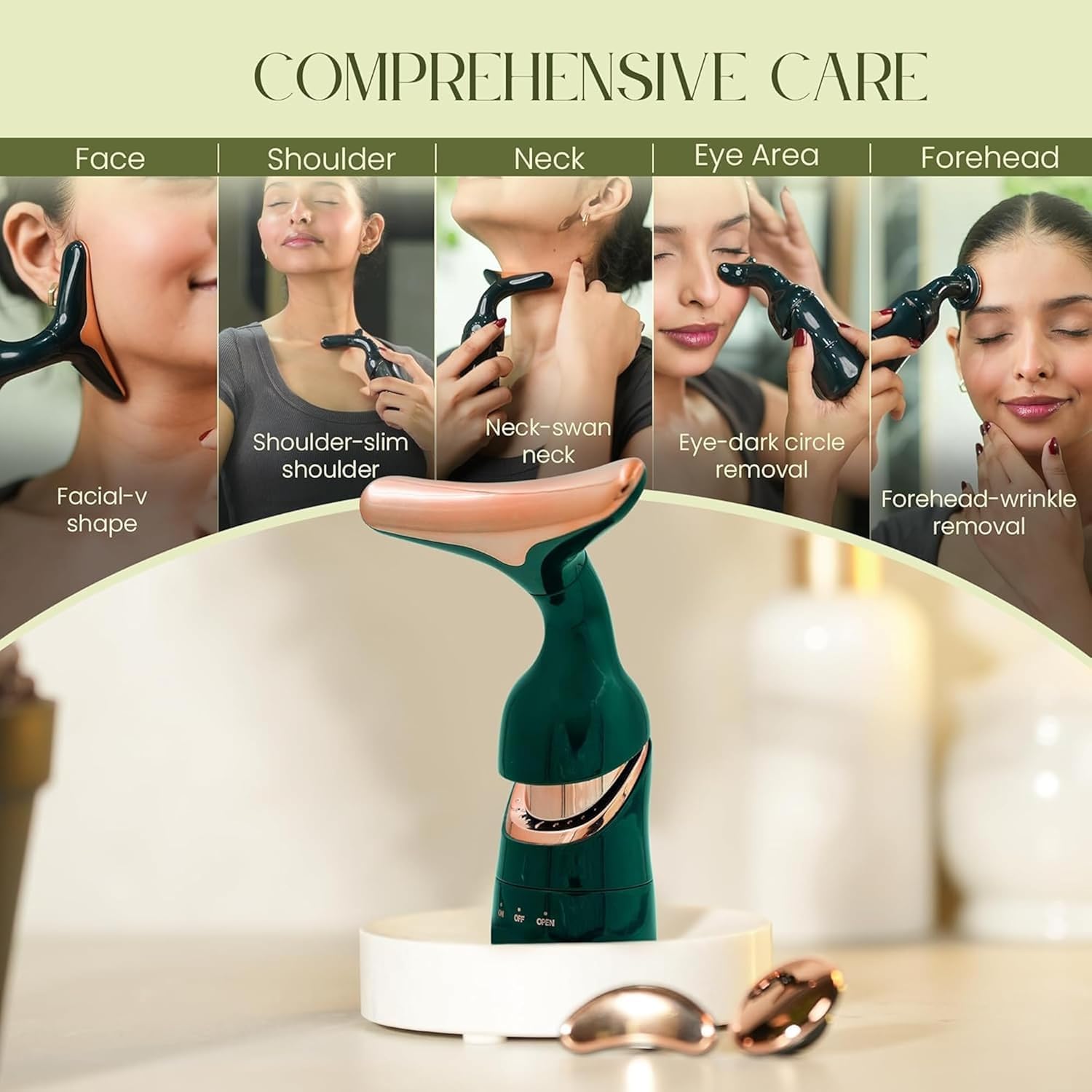 Facial Massager for Face and Neck, 3-in-1 Face Massager for Women, Anti Wrinkle & Aging Facial and Neck Massage Kit with 3 Massage Modes for Skin Care,Improve,Firm,Tightening and Smooth (Green)
