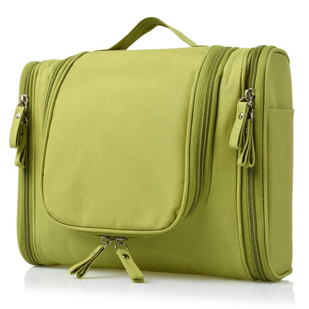 Waterproof Travel Bag Beauty Make Up Toiletry Wash Bag Zipper Cosmetic Case Multifunctional Large Makeup Cosmetic Bag with Hanging Hook (Green)