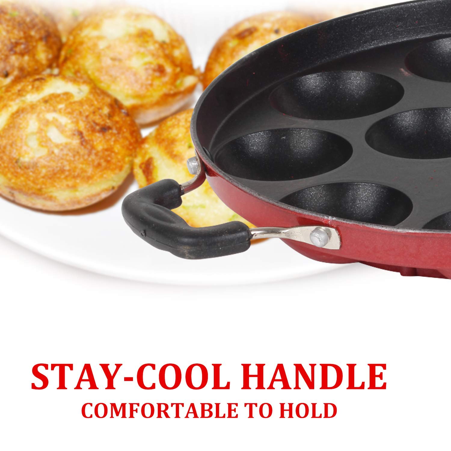 12 Cavities Non Stick Appam Patra Maker Stainless Steel Lid with Oil Brush and Scrub Paniyarrakal Paniyaram