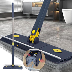 Flat Microfiber Floor Cleaning Mop with Scraper with 360 Rotating Head, Self-Wringings Hands-Free Automatic Water Squeezing Mop for Floors,Kitchen,Wall,Bathroom,Toilet Household Cleaning Mop