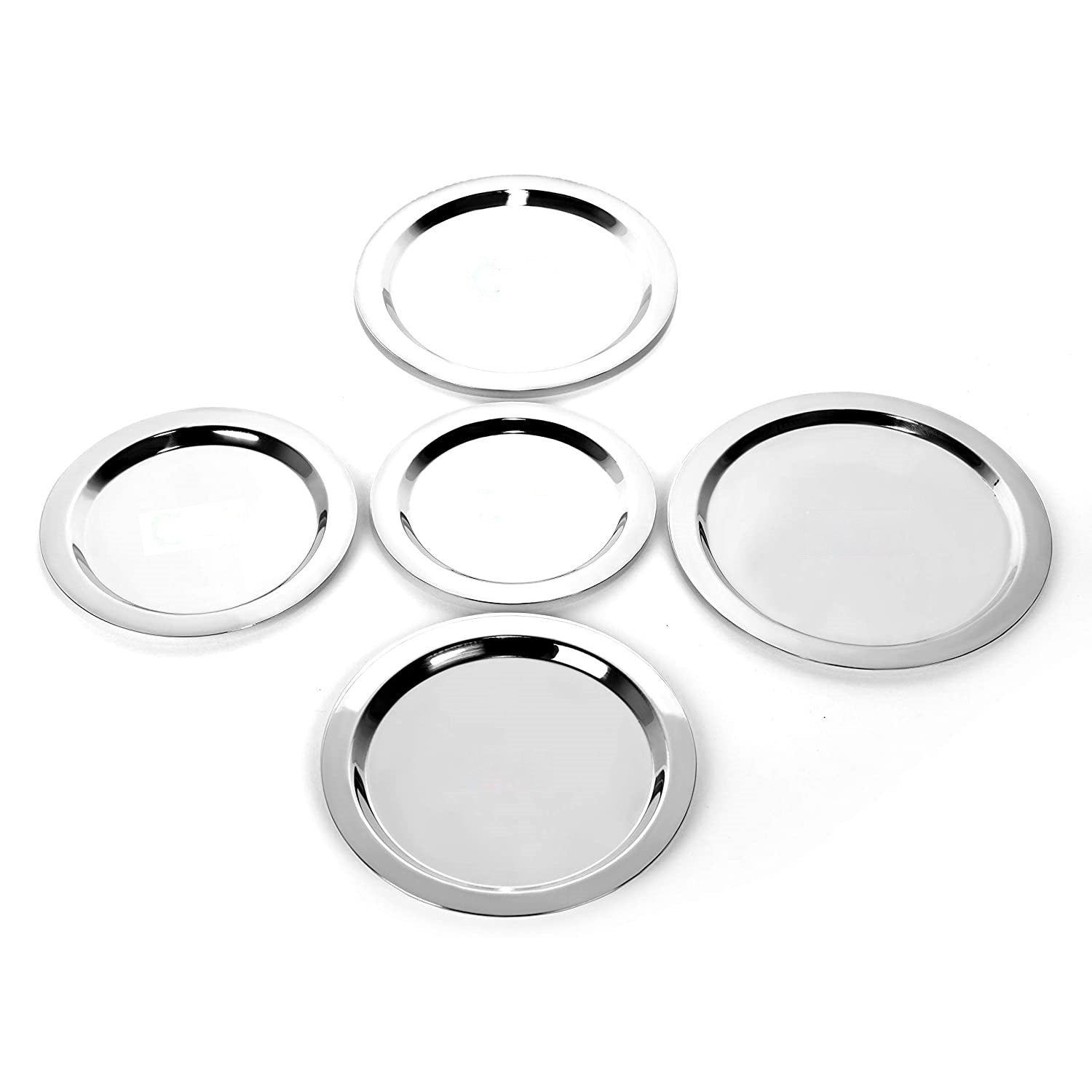 Stainless Steel Heavy Ciba Lids/Plate for Tope/Kadhai - Set of 5 Pcs 14.6 cm, 15.8 cm, 17 cm, 18.8 cm, 20 cm (Size No - 8,9,10,11,12)