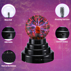 Plasma Ball/Light/Lamp, Static Electricity Globe Electric Lightning Ball, Touch Sensitive, USB Powered, Amazing Gift for Parties, Birthday and Holiday, 3 Inch