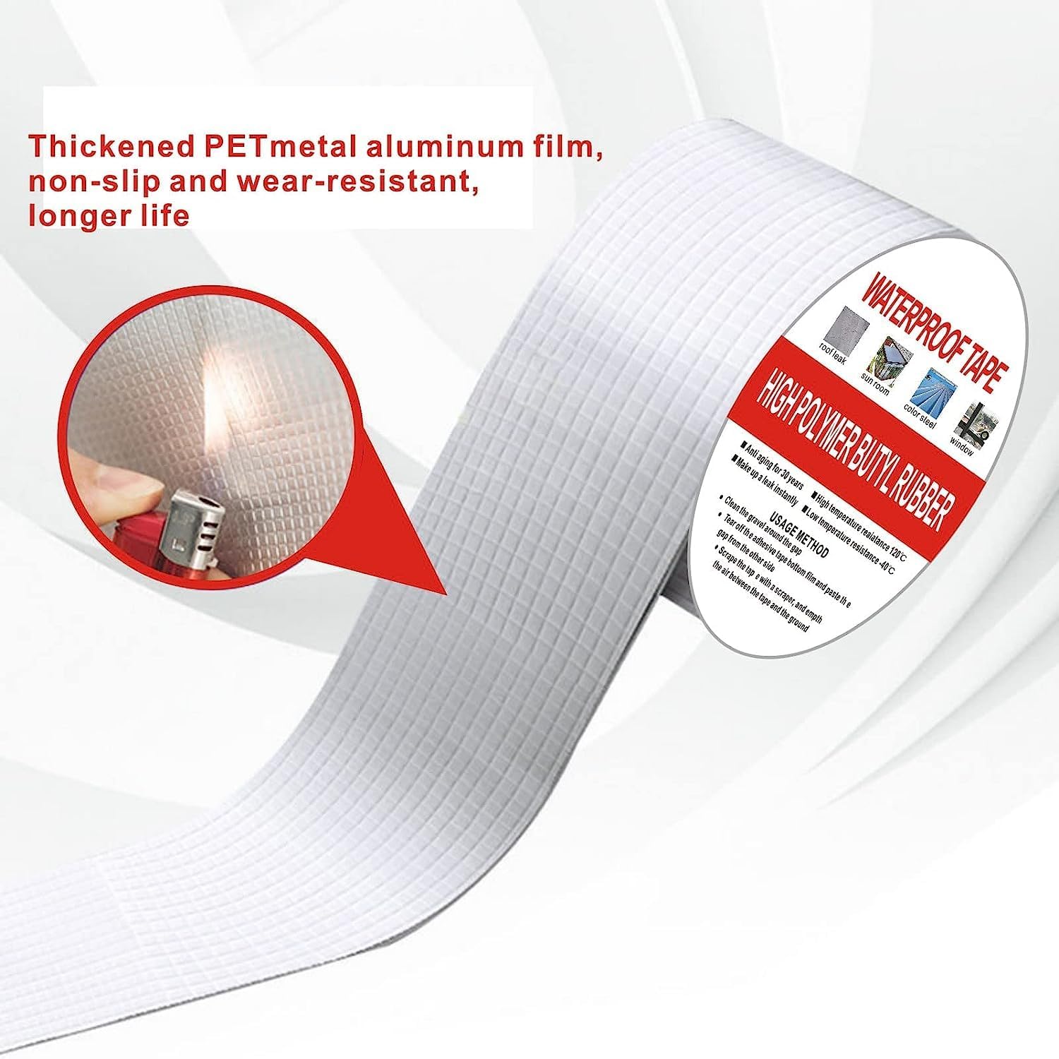 Aluminum Foil Waterproof Leakage Repair Tape for Surface Crack, Roof, Pipe Strong Adhesive Sealing Butyl Rubber Tape (2 inch, 5cm)