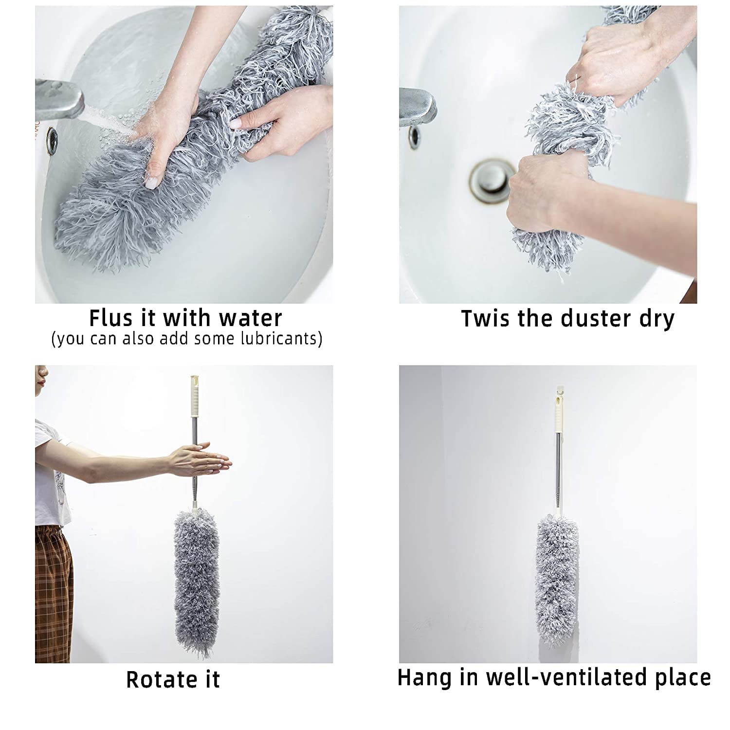 Microfiber Feather Duster Bendable & Extendable Fan Cleaning Duster with 100 inches Expandable Pole Handle Washable Duster for High Ceiling Fans,Window Blinds, Furniture