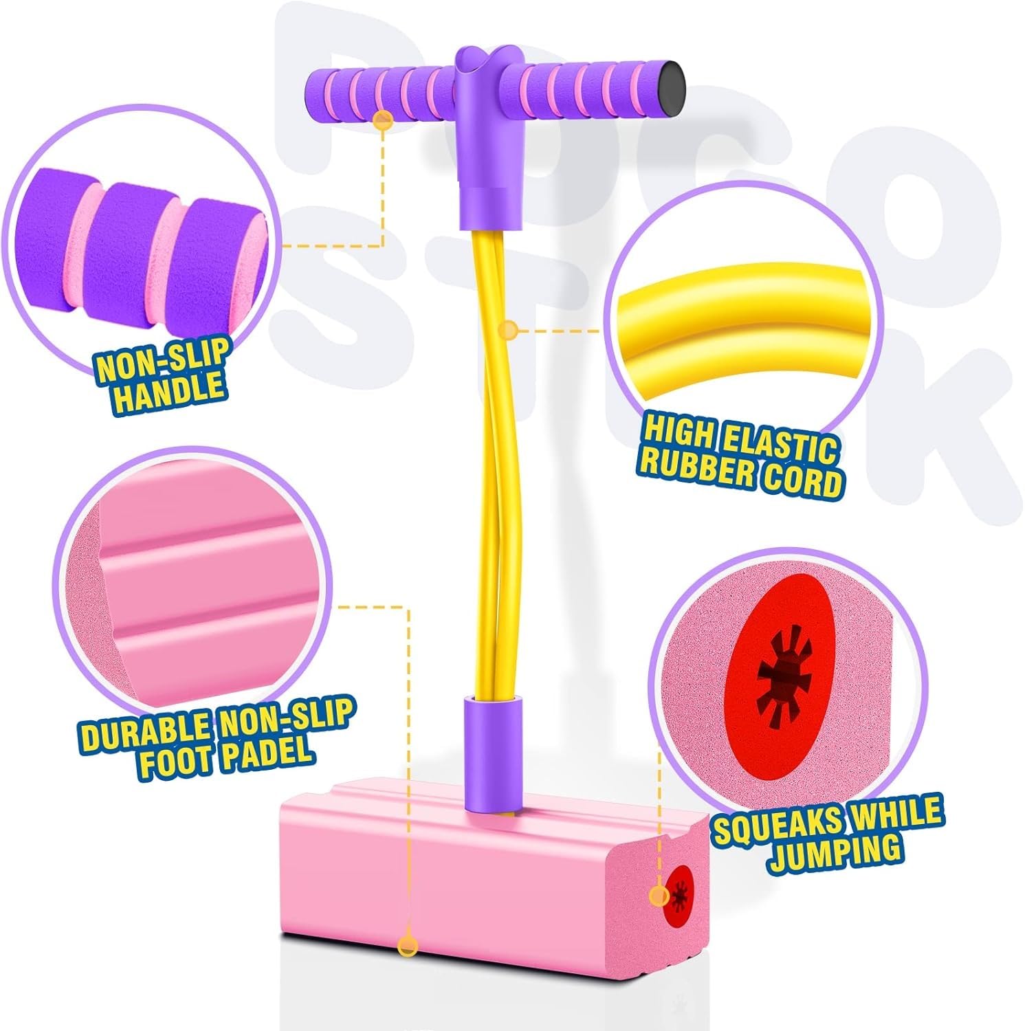 Pogo Stick Toys for Boys Girls, Indoor & Outdoor Bouncing Jumper for Toddlers Age 3 and Up Garden Toys, Safe & Durable Foam Bungee Jumping Stick Makes Squeaky Sounds Improves Balance