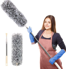 Microfiber Feather Duster Bendable & Extendable Fan Cleaning Duster with 100 inches Expandable Pole Handle Washable Duster for High Ceiling Fans,Window Blinds, Furniture