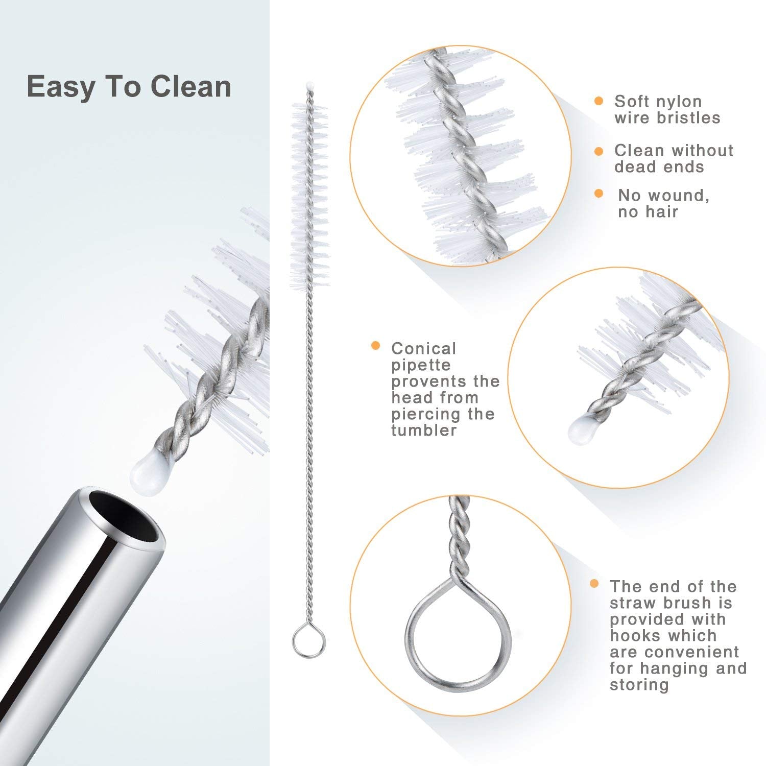 Reusable Stainless Steel Drinking Straws Straight (8 Straight Straws, 2 Brush)