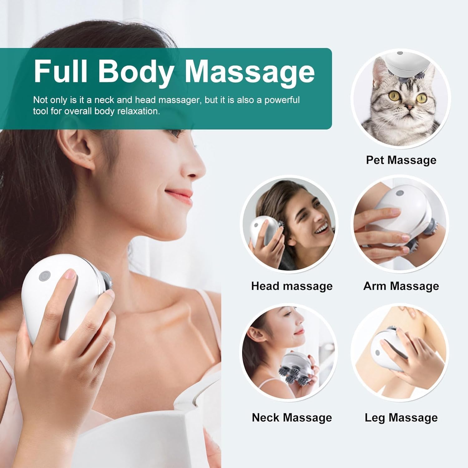 Gifts for Men Women Electric Scalp Massager, Hair Kneading Massager, Smart Head Massage Scalp with 4 Massage Heads Deep Clean and Stress Relax, Body Massager for Muscles Shoulder Calf