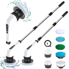 Electric Spin Scrubber,Cleaning Brush Scrubber for Home, 400RPM/Mins-9 Replaceable Brush Heads-90Mins Work Time,Adjustable Size,2 Adjustable Speeds for Bathroom Shower Bathtub Car