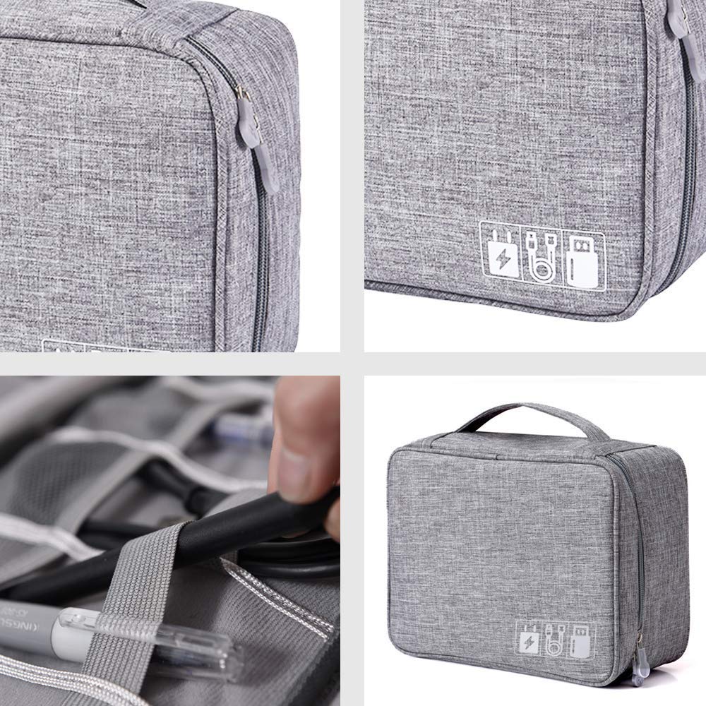 Gadget Organizer Electronics Accessories Organizer Bag, Universal Carry Travel Gadget Bag for Cables, Plug and More, Perfect Size Fits for Pad Phone Charger Hard Disk (Grey)