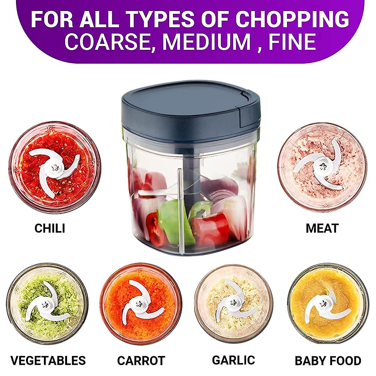 Black Dori Pull Hand Master Chopper Manual Quick Onion Chopper for Kitchen 900ml Multipurpose Vegetable Fruit Handy Cutter Machine with Stainless Steel Blade | 1 Jar | Black