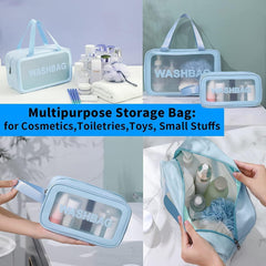 Wash Bag Pouch for Travel Kit Toiletry Bag Cosmetic Bag Make Up Box for Brushes,Accessories with Handle,Large Capacity Translucent Waterproof Travel Storage Organizer Set of 3(Sky Blue)