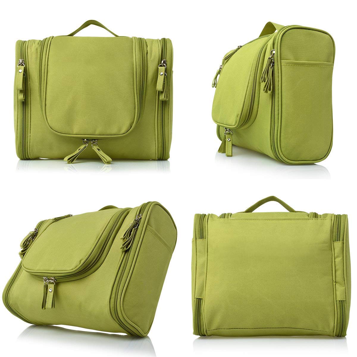 Waterproof Travel Bag Beauty Make Up Toiletry Wash Bag Zipper Cosmetic Case Multifunctional Large Makeup Cosmetic Bag with Hanging Hook (Green)