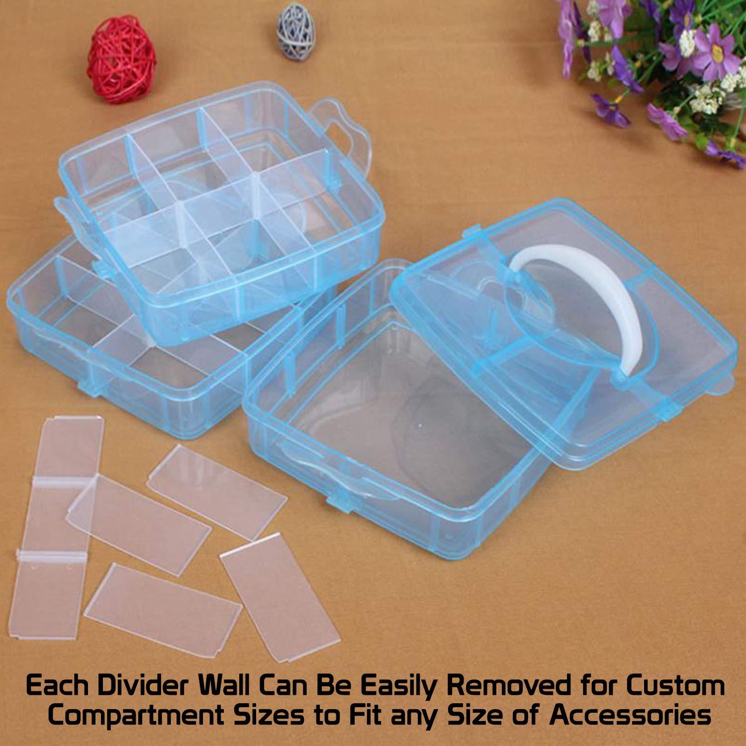 Plastic 3 Tier Stackable Adjustable 18 Compartment Slot Snap-Lock Bead Craft Jewellery Tool Organiser (Sky Blue)