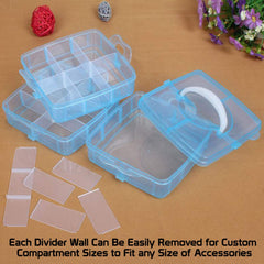 Plastic 3 Tier Stackable Adjustable 18 Compartment Slot Snap-Lock Bead Craft Jewellery Tool Organiser (Sky Blue)