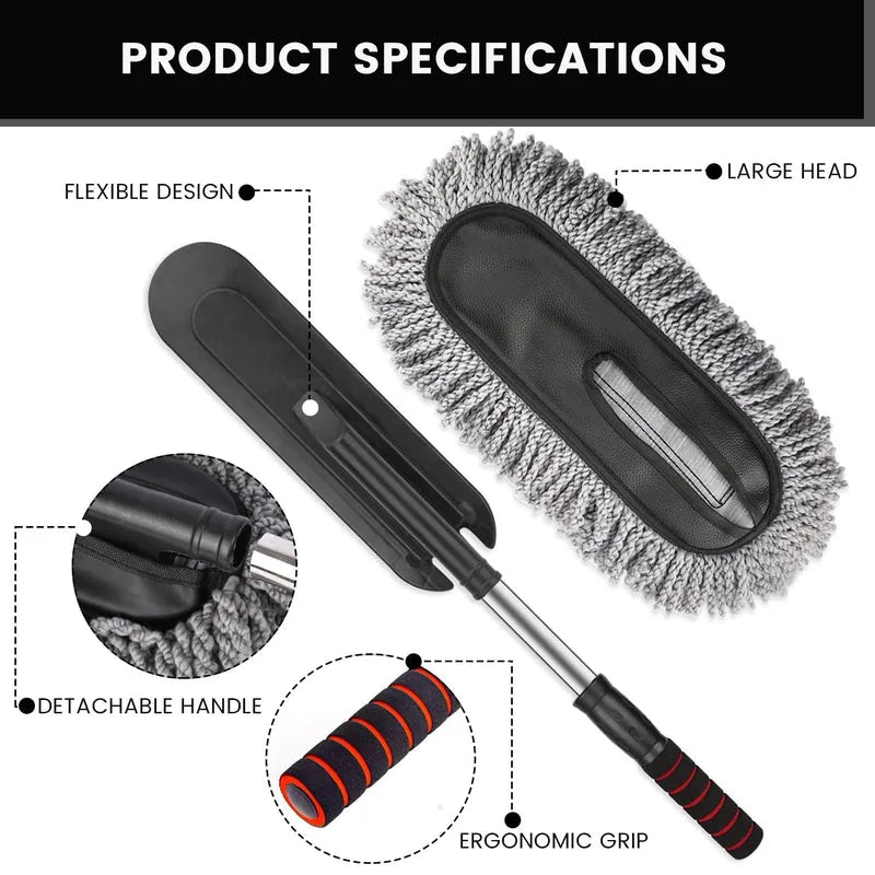Soft Microfiber Car Duster Brush with Extendable Handle Wet & Dry Scratch
