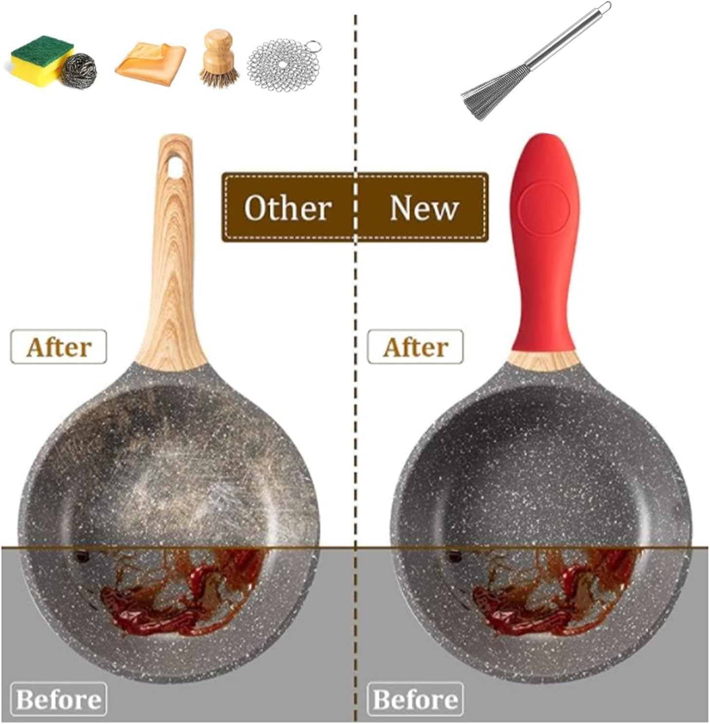 Kitchen Brush, Pan Scrubber, Wok Brush, Pot Scrubber, Dishes Scrub Brush, Steel Scrubbers for Cleaning Dishes, Steel Wool Scrubber with Handle, Steel Scrubber, Steel Scrubber Brush