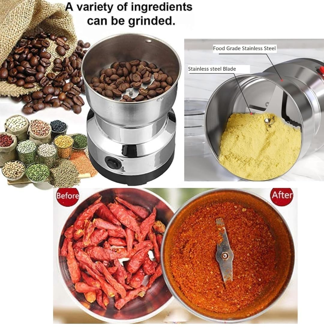 Nima Stainless Steel Electric Grinder & Coffee Maker – Multifunctional Spices Kitchen Mixer Grinder, Masala Processor, Household Coffee Beans Mill- Mini Mixer