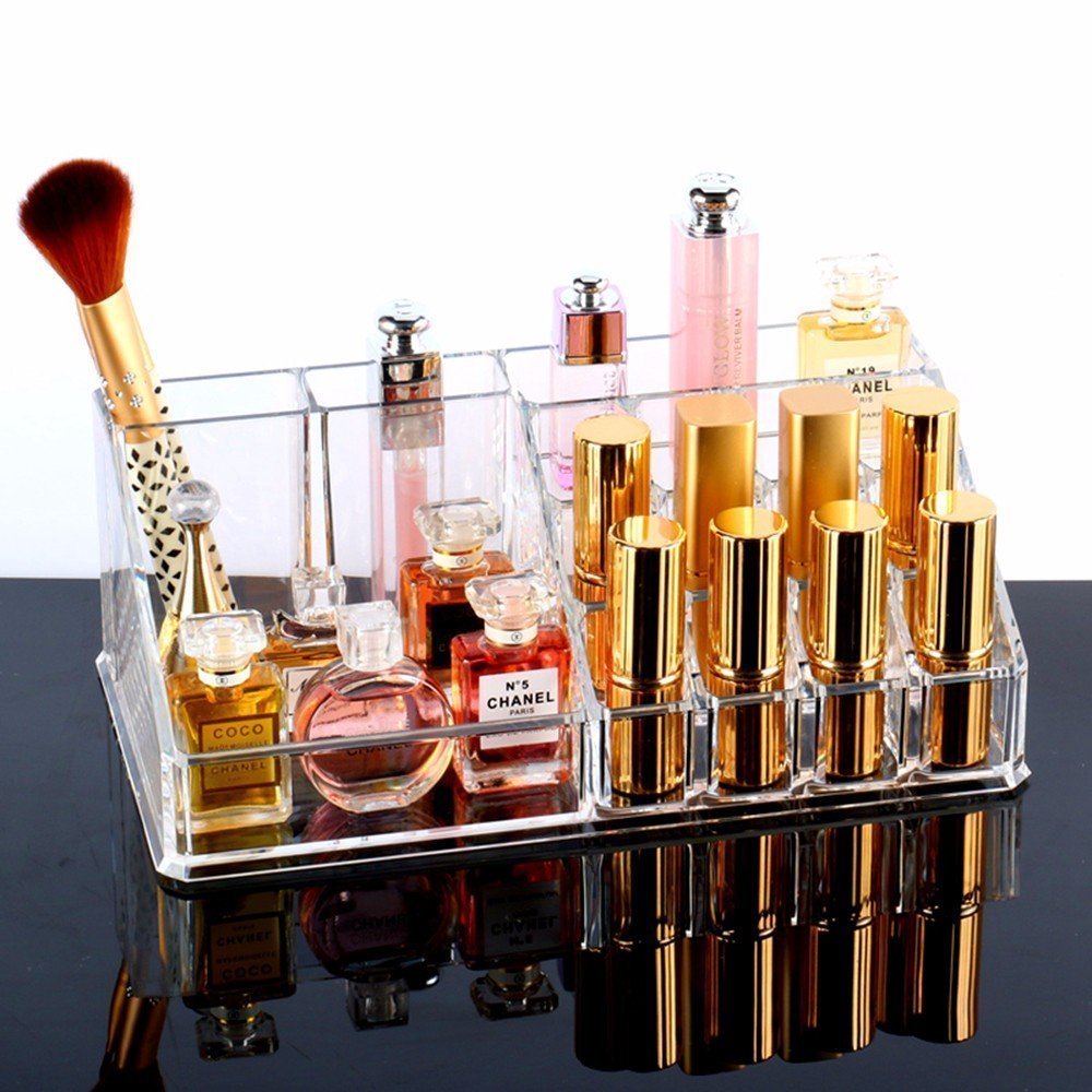 Acrylic Makeup Cosmetic Organizer, 16 Sections Cosmetic Lipstick Makeup Organiser Display Storage Stand Holder