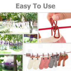 Portable Travel Clothesline, Adjustable Elastic Camping Windproof Retractable Clothes line with 12 PCS Clothespins for Outdoor and Indoor Use (1 PC)