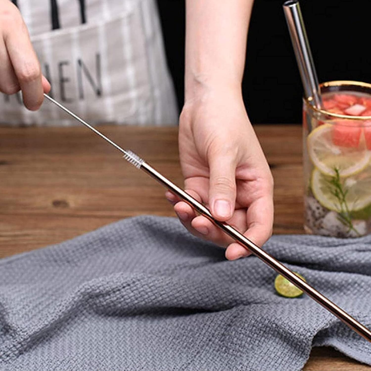 Reusable Stainless Steel Drinking Straws Straight (8 Straight Straws, 2 Brush)