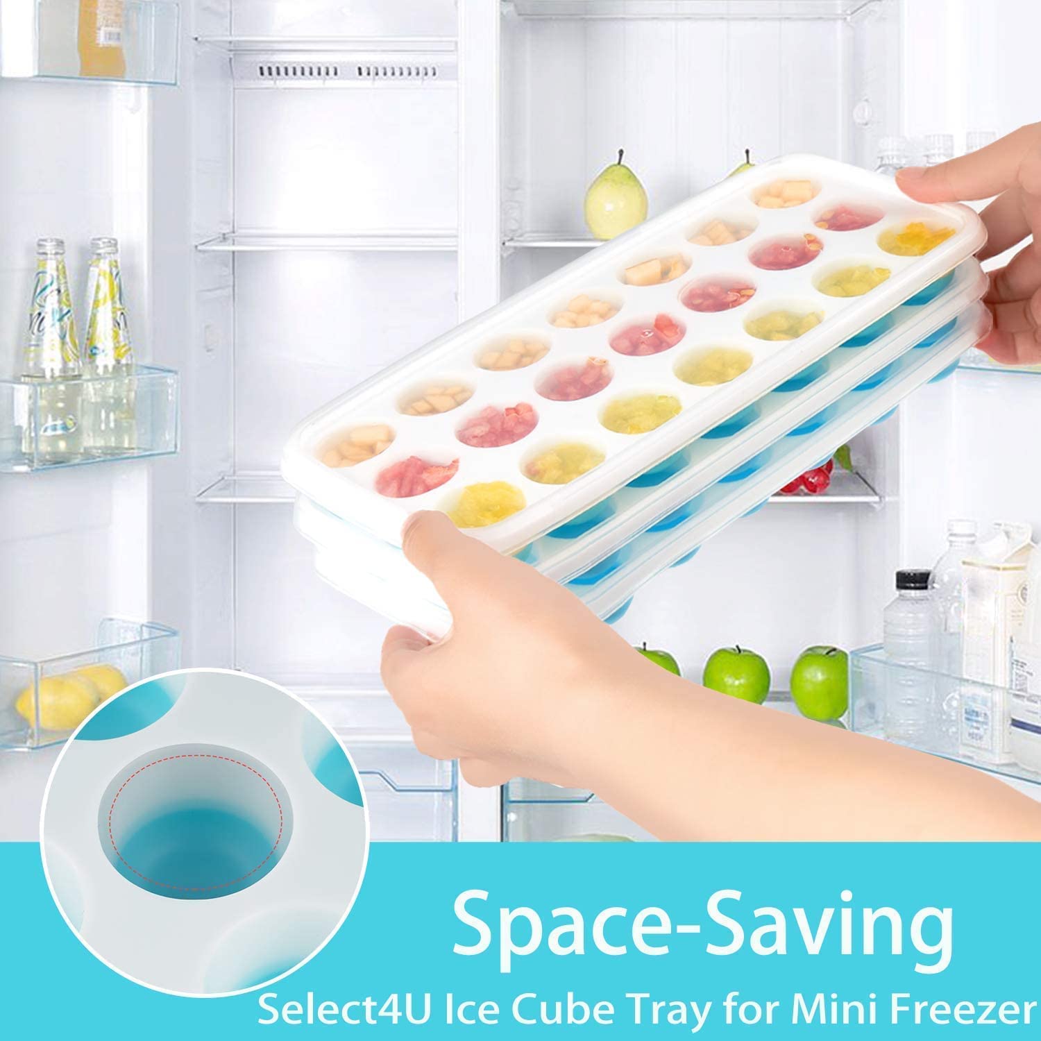 OyzekX Ice Cube Trays Silicone Ice Cube Molds, Easy-Release and Flexible Ice Trays BPA Free, for Whiskey Cocktail, Stackable and Safe Ice Cube Honeycomb Small Cubes Fridge Bar Soft Tray (21 Cavity, 2pc Set)