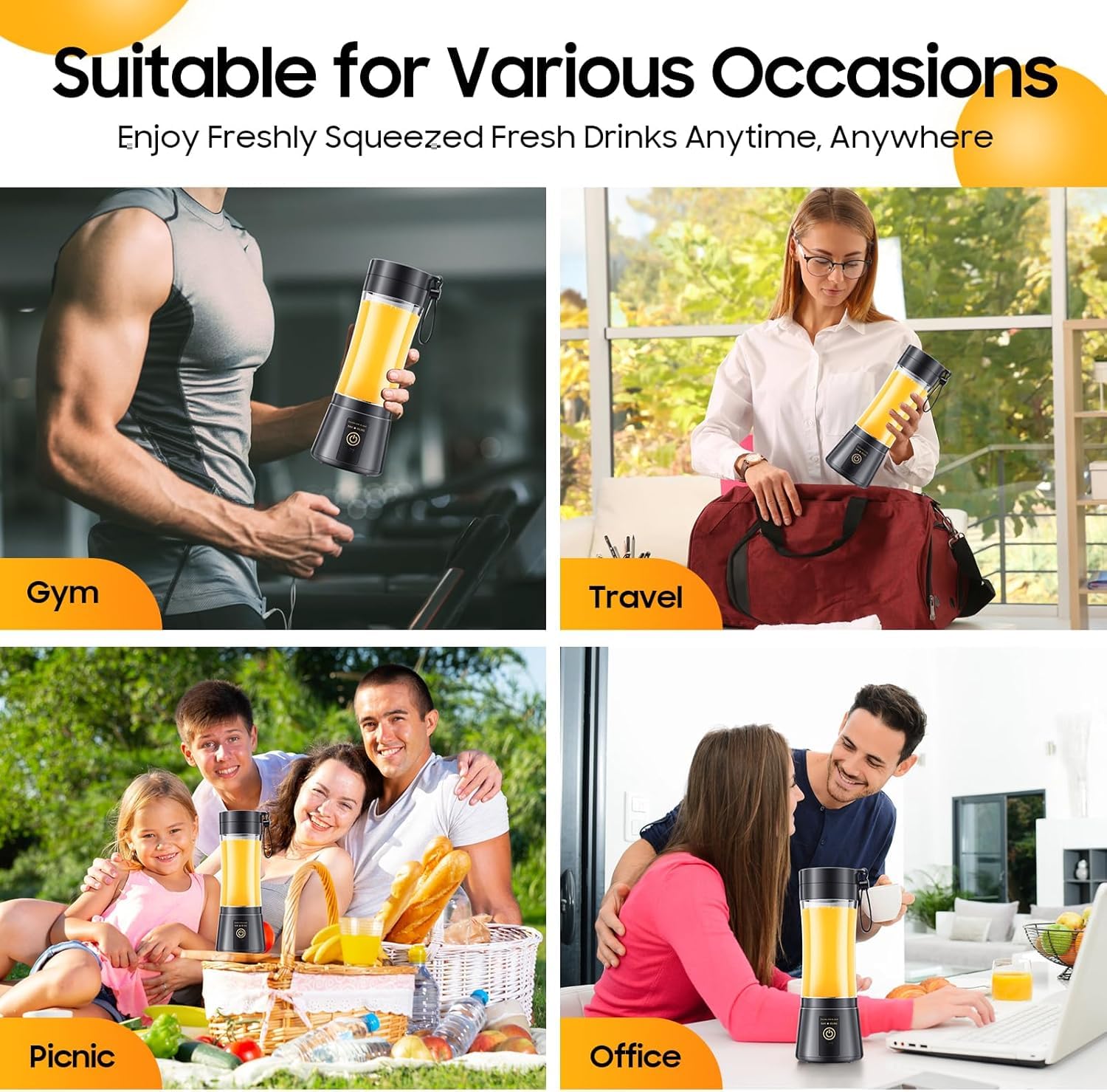 Blender For Smoothie And Juices & Protein Shakes | 6 Blade Usb Rechargeable Fruit Juicer for Gym, Office, School, Outdoor, Picnic, Travel | built-in Jar (Black)