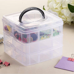 Plastic 3 Tier Stackable Adjustable 18 Compartment Slot Snap-Lock Bead Craft Jewellery Tool Organiser (White)