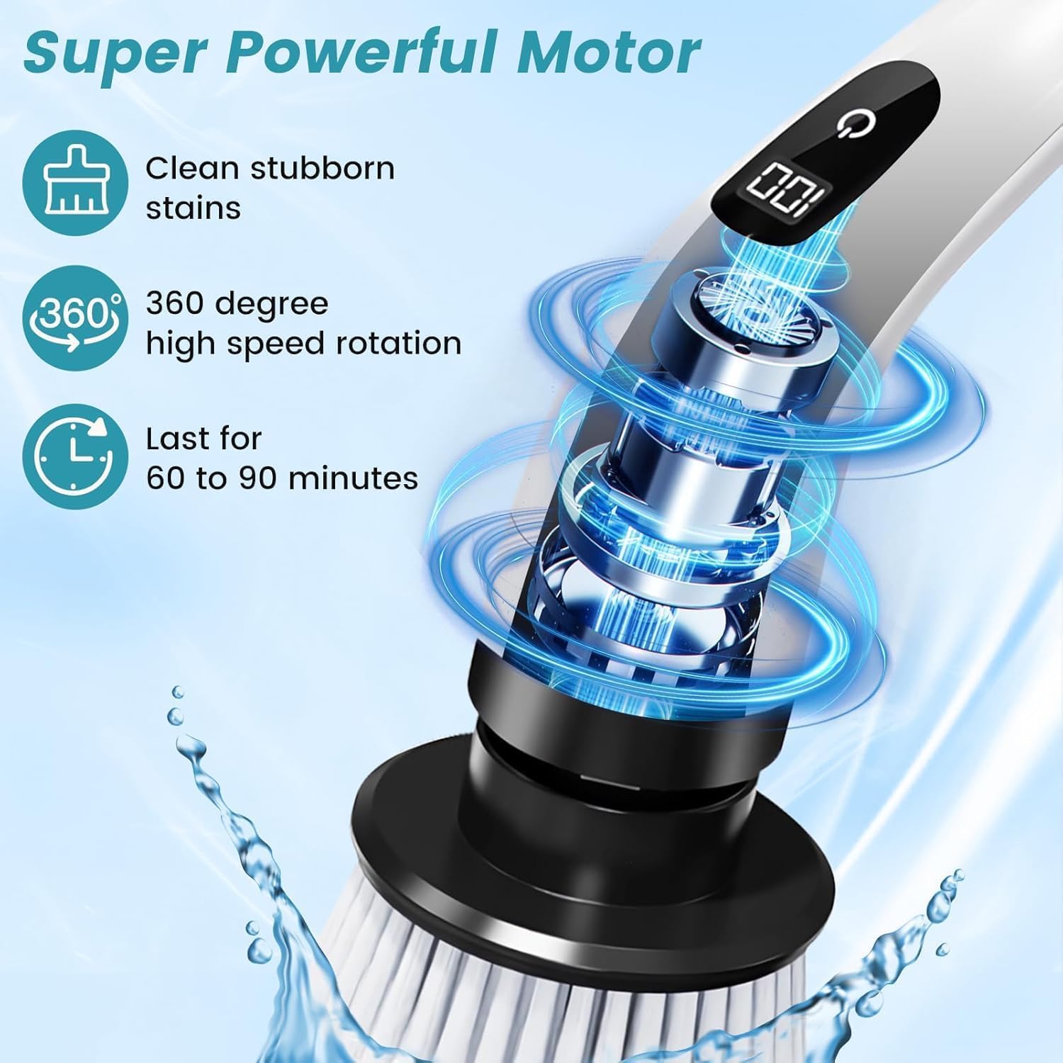 Electric Spin Scrubber,Cleaning Brush Scrubber for Home, 400RPM/Mins-9 Replaceable Brush Heads-90Mins Work Time,Adjustable Size,2 Adjustable Speeds for Bathroom Shower Bathtub Car