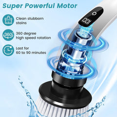 Electric Spin Scrubber,Cleaning Brush Scrubber for Home, 400RPM/Mins-9 Replaceable Brush Heads-90Mins Work Time,Adjustable Size,2 Adjustable Speeds for Bathroom Shower Bathtub Car