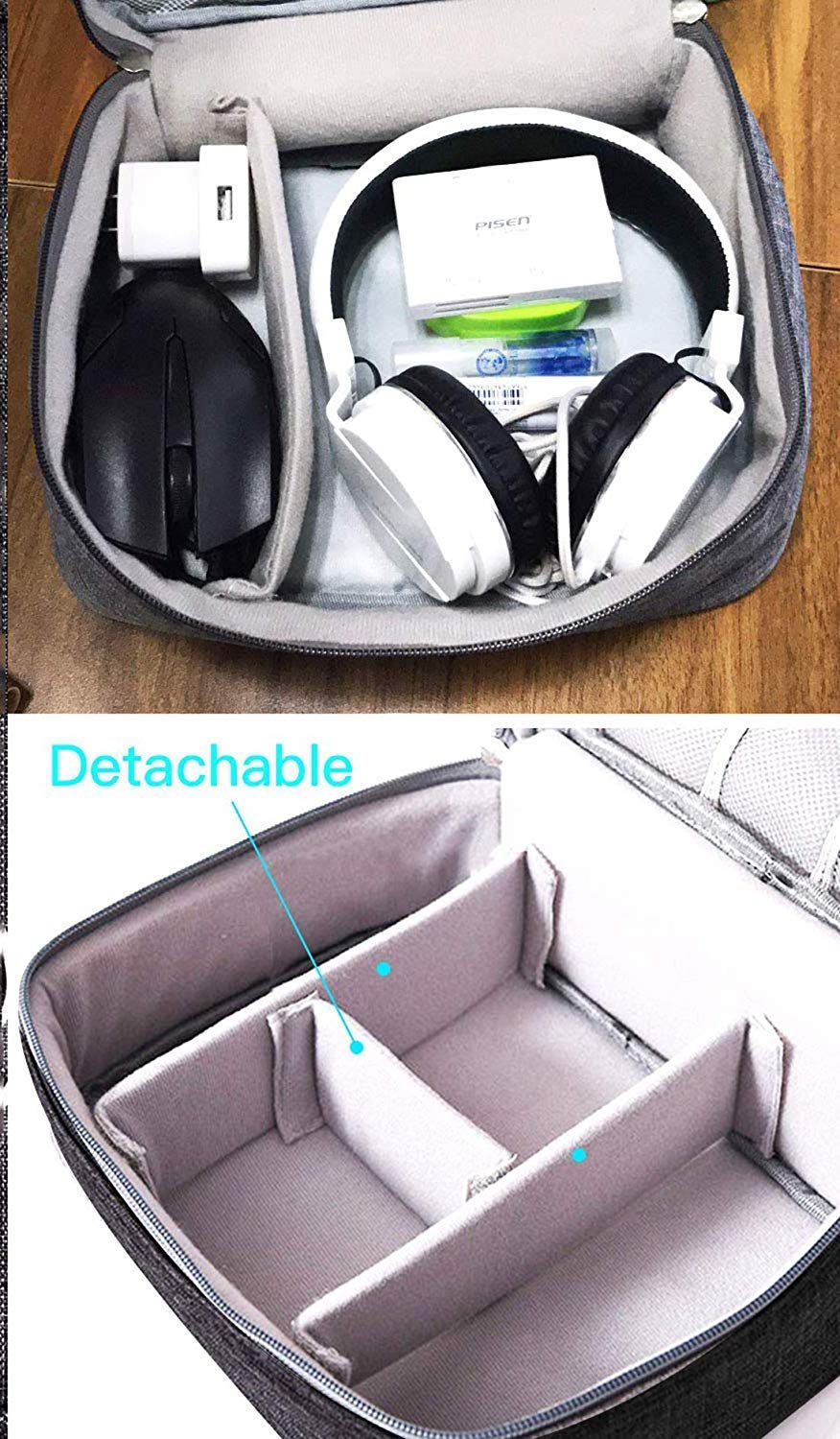 Gadget Organizer Electronics Accessories Organizer Bag, Universal Carry Travel Gadget Bag for Cables, Plug and More, Perfect Size Fits for Pad Phone Charger Hard Disk (Black)