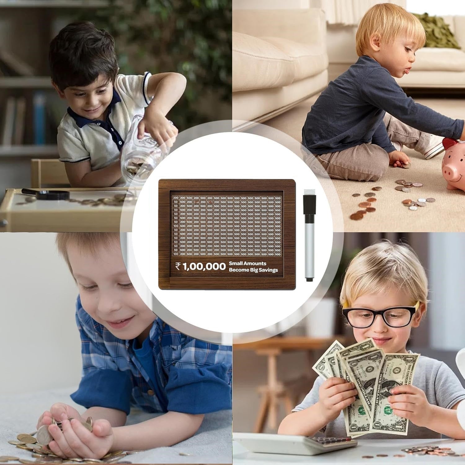 Money Bank Wooden Piggy Bank for Kids & Adults, Coin Box with Carved Design, Savings Box, Mini Bank, Wooden Coin Box, Money Saver, Piggy Bank with Numbers