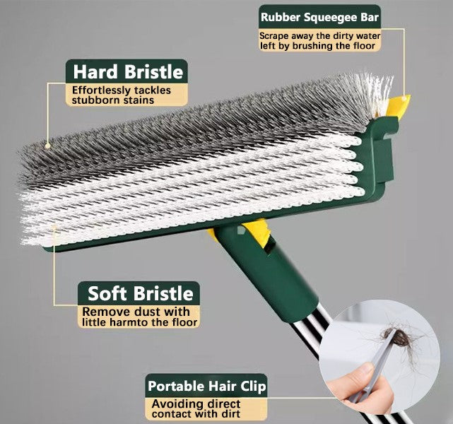 3 in 1 Multifunctional Floor Scrub Brush with Long Handle180°Rotating Stiff Bristle Scrape Brush for Cleaning Wall Corner Patio Bathroom Garage Kitchen Wall Deck Tub Tile (White)