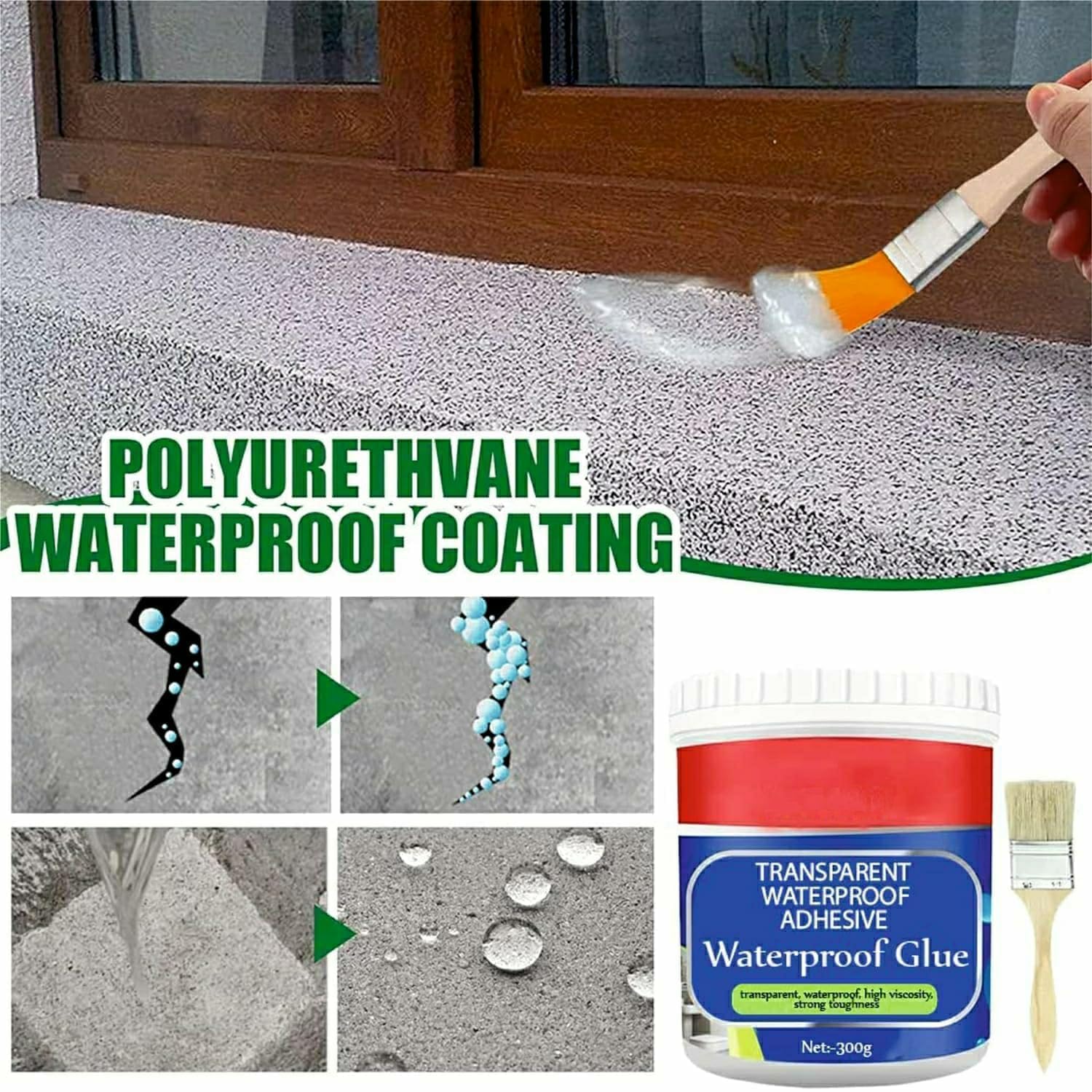 Crack Seal Agent with Brush Transparent Waterproof Resin Epoxy for Roof Leakage Crack Seal Glue Roof Water Leakage Solution Water Proof Glue for Waterproofing