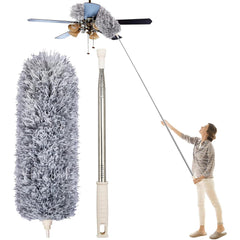 Microfiber Feather Duster Bendable & Extendable Fan Cleaning Duster with 100 inches Expandable Pole Handle Washable Duster for High Ceiling Fans,Window Blinds, Furniture