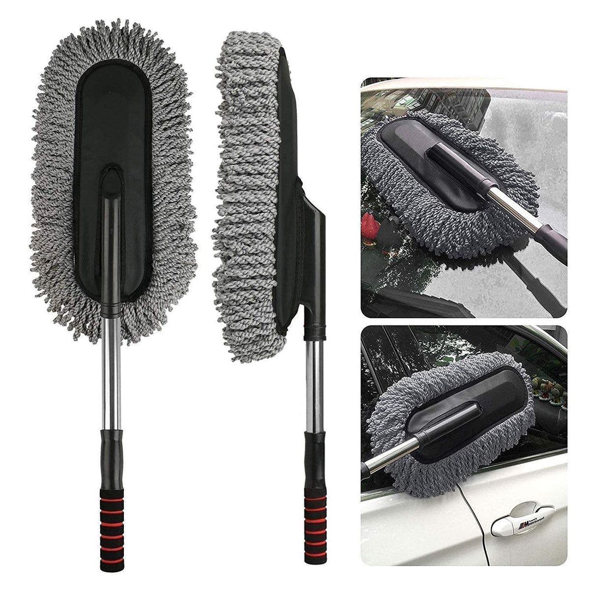 Soft Microfiber Car Duster Brush with Extendable Handle Wet & Dry Scratch Free Surface Cleaner Multipurpose Kitchen Vehicle Dust Cleaning Accessory (Big)