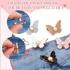 4 Sets Butterfly Jean Buttons Waist Tightener for Loose Pants, No-Sew Adjustable Waist Buckle Clips, Detachable Decorative Jean Button Pins for Women’s Jeans & Skirts