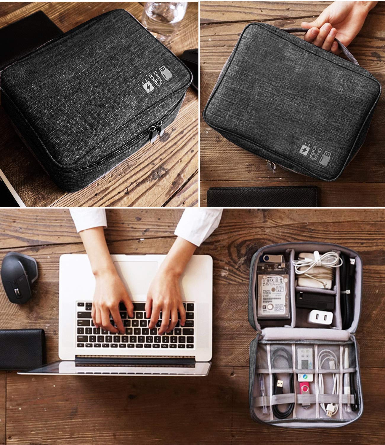 Gadget Organizer Electronics Accessories Organizer Bag, Universal Carry Travel Gadget Bag for Cables, Plug and More, Perfect Size Fits for Pad Phone Charger Hard Disk (Black)